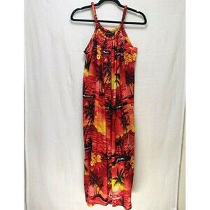 Jamacia Print Dress Made In USA Tropical Hawaiian Vacation Cruise Free Size